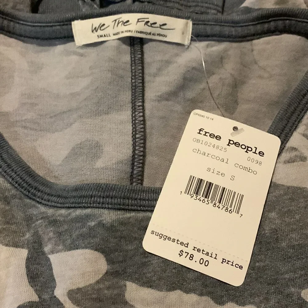 Free People charcoal combo camo Arielle top. Small. NWT - Picture 5 of 7